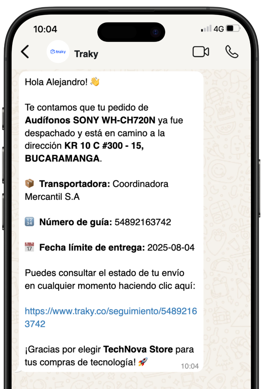 Panel de notificaciones de Traky